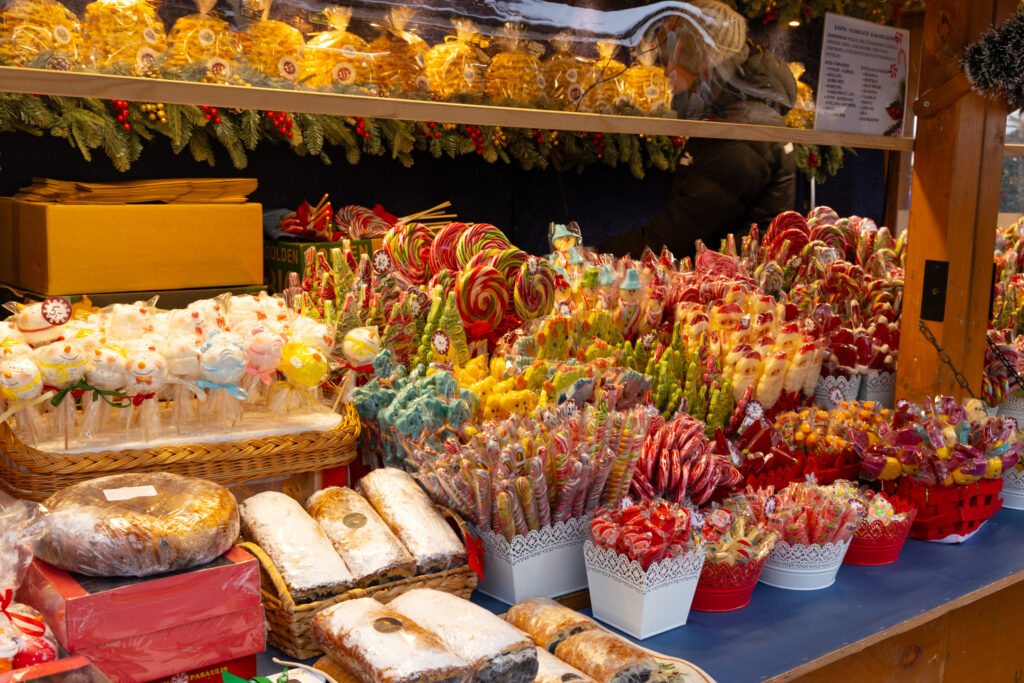 market booth with sweets at the christmas market