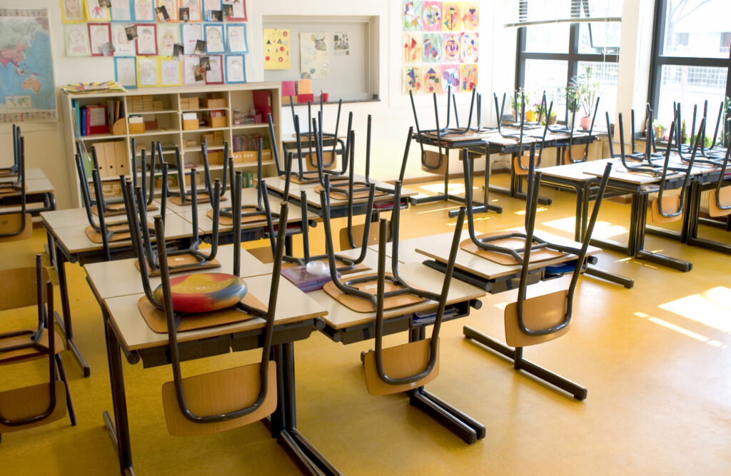 Cleaned empty classroom during holidays indoors